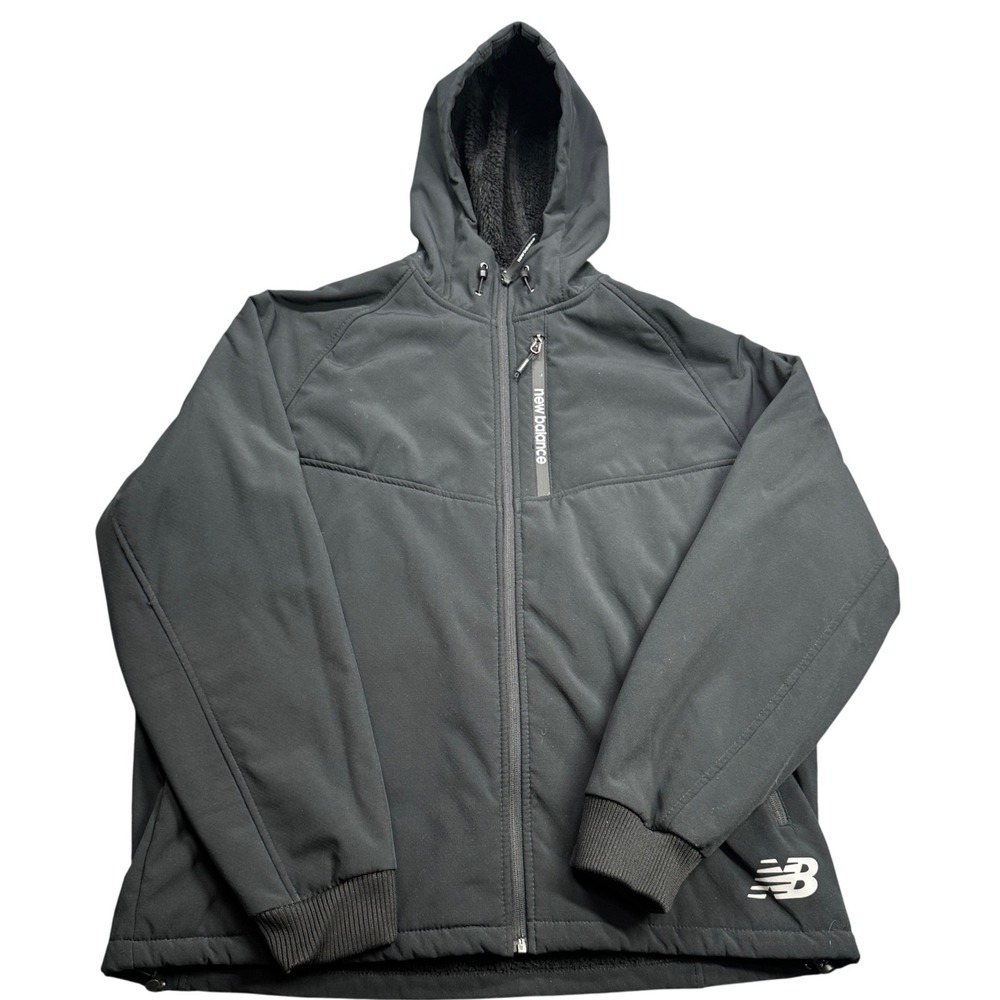 New Balance Softshell Jacket‎ Mens XL Black Fleece Lined Hooded Full Zip